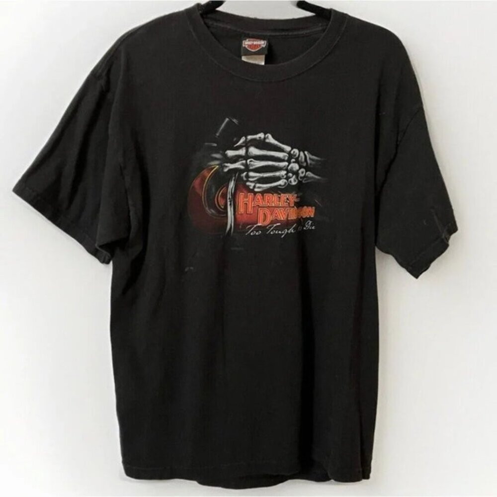 2008 Harley Davidson Too Tough To Die Skeleton T-shirt Moto Size Large Y2K